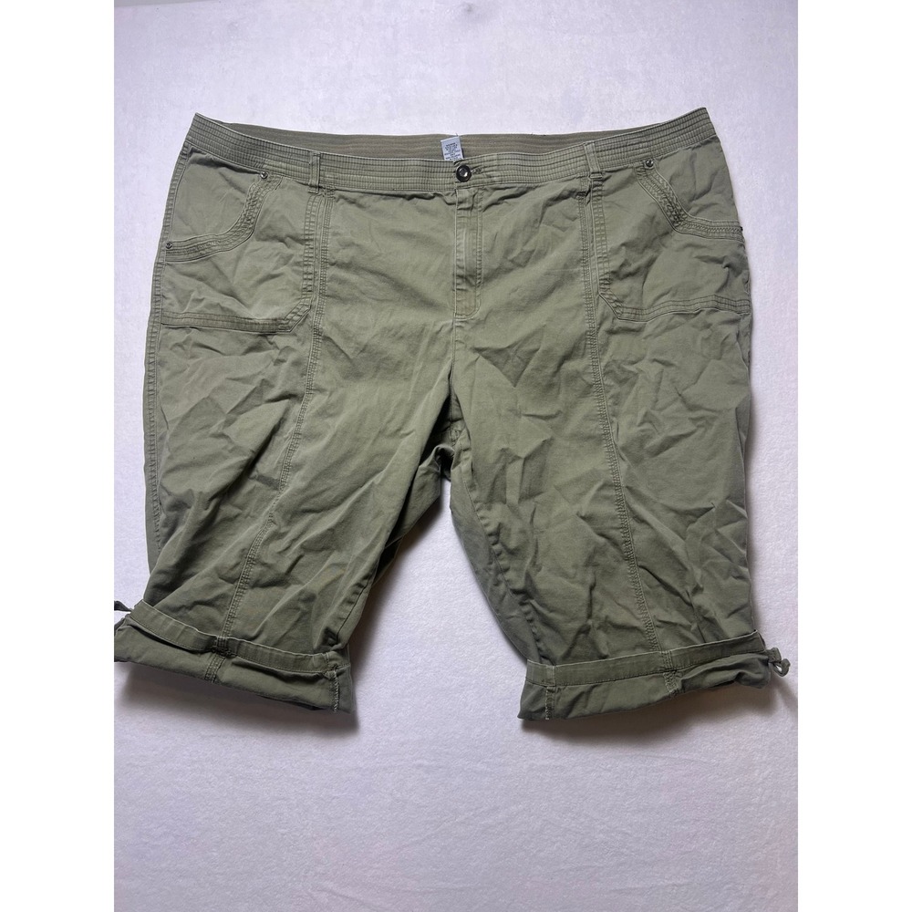Catherines 4X Capri Shorts Cargo Gorpcore Olive Green Utility Drawstring Hem